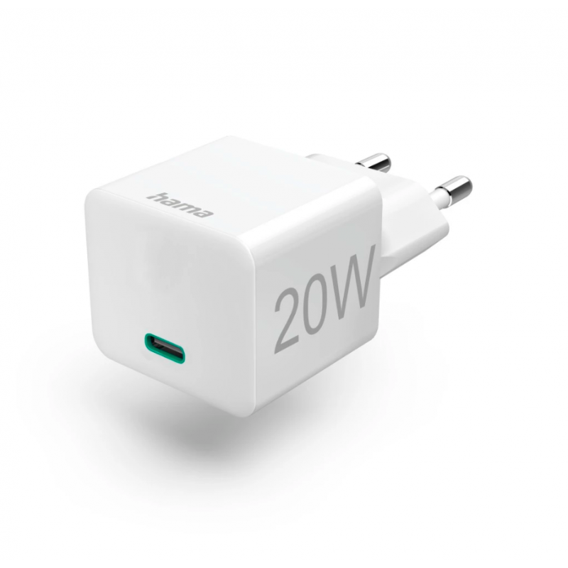 Hama Chargeur rapide, USB-C, PD/Qualcomm®, mini-chargeur, 20 W, blanc