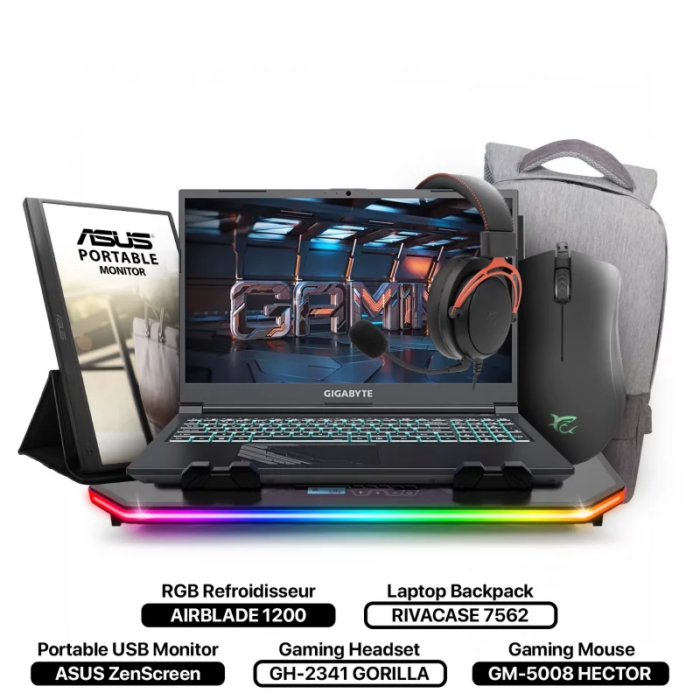 Gigabyte G5 KF5 | White Shark Mouse GM-5008 | SPIRIT OF GAMER AIRBLADE 1200 RGB | ASUS ZenScreen MB165B Portable USB Monitor- 15.6 | White Shark HEADSET GH-2341 GORILLA RED | RIVACASE 7562